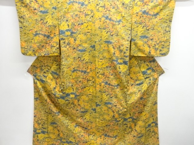 屋敷に草花模様小紋着物